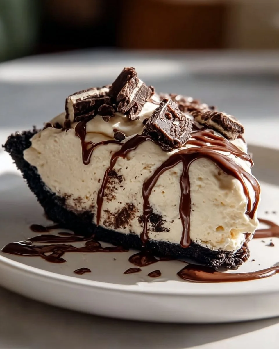 Delicious Mascarpone Mudslide Pie topped with chocolate and whipped cream
