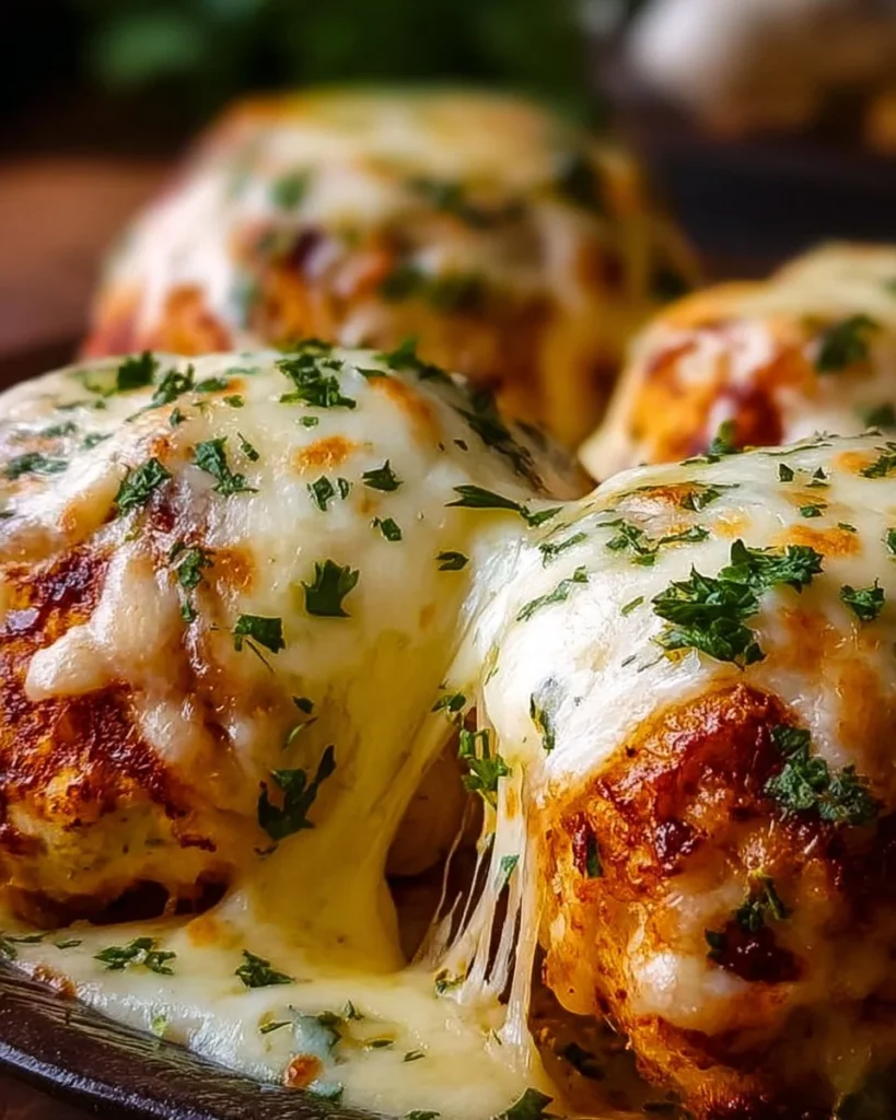 Melted mozzarella and ranch chicken bombs on a wooden plate