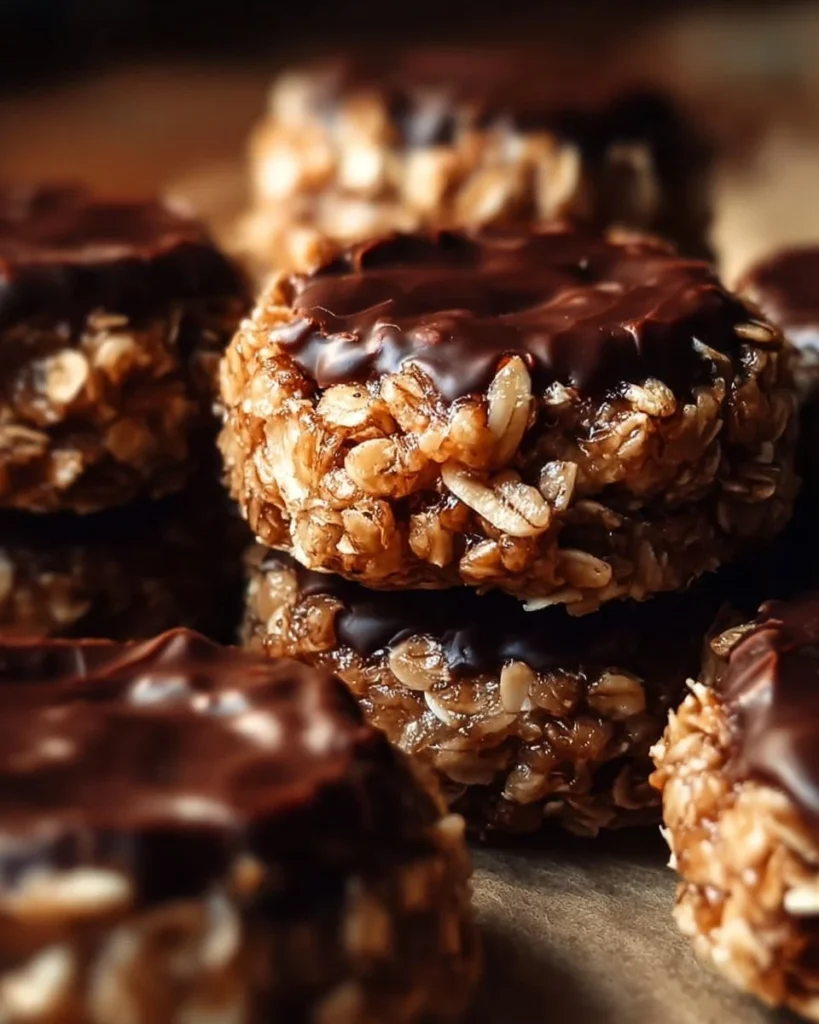 No-bake chocolate coconut oatmeal treats on a plate