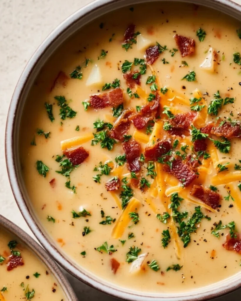 Delicious bowl of Outback Potato Soup topped with cheese and chives.