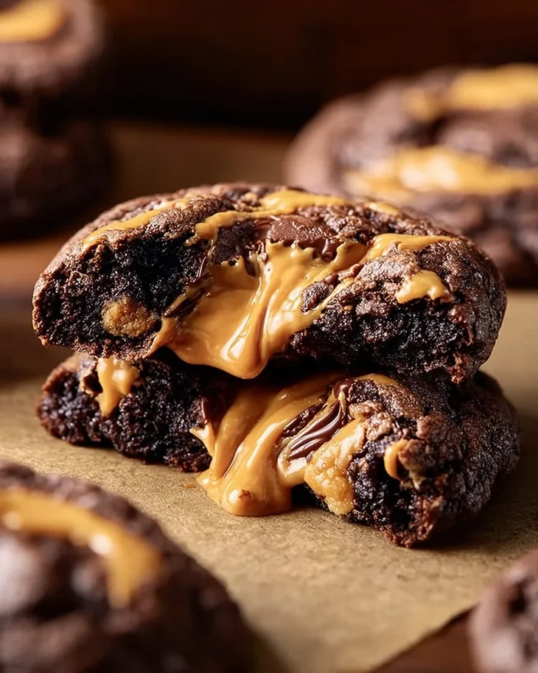 Peanut butter brownie cookies with chocolate and creamy peanut butter