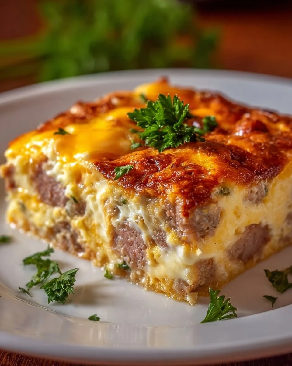 Delicious Sausage and Egg Casserole dish served in a baking dish