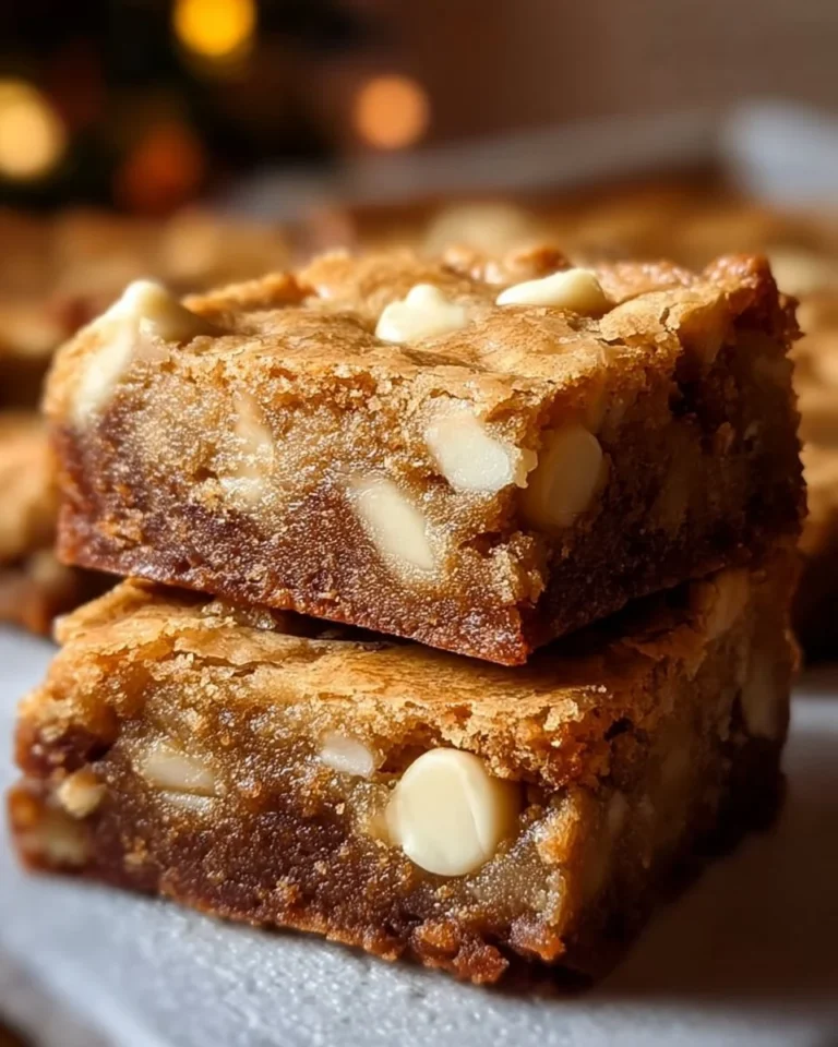 Delicious white chocolate blondie brownies served on a plate