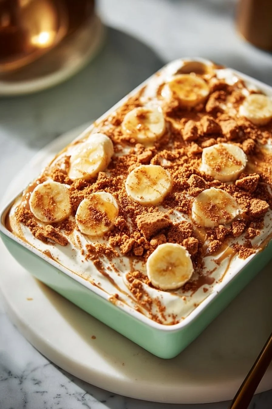 Delicious homemade banana pudding served in a clear dish
