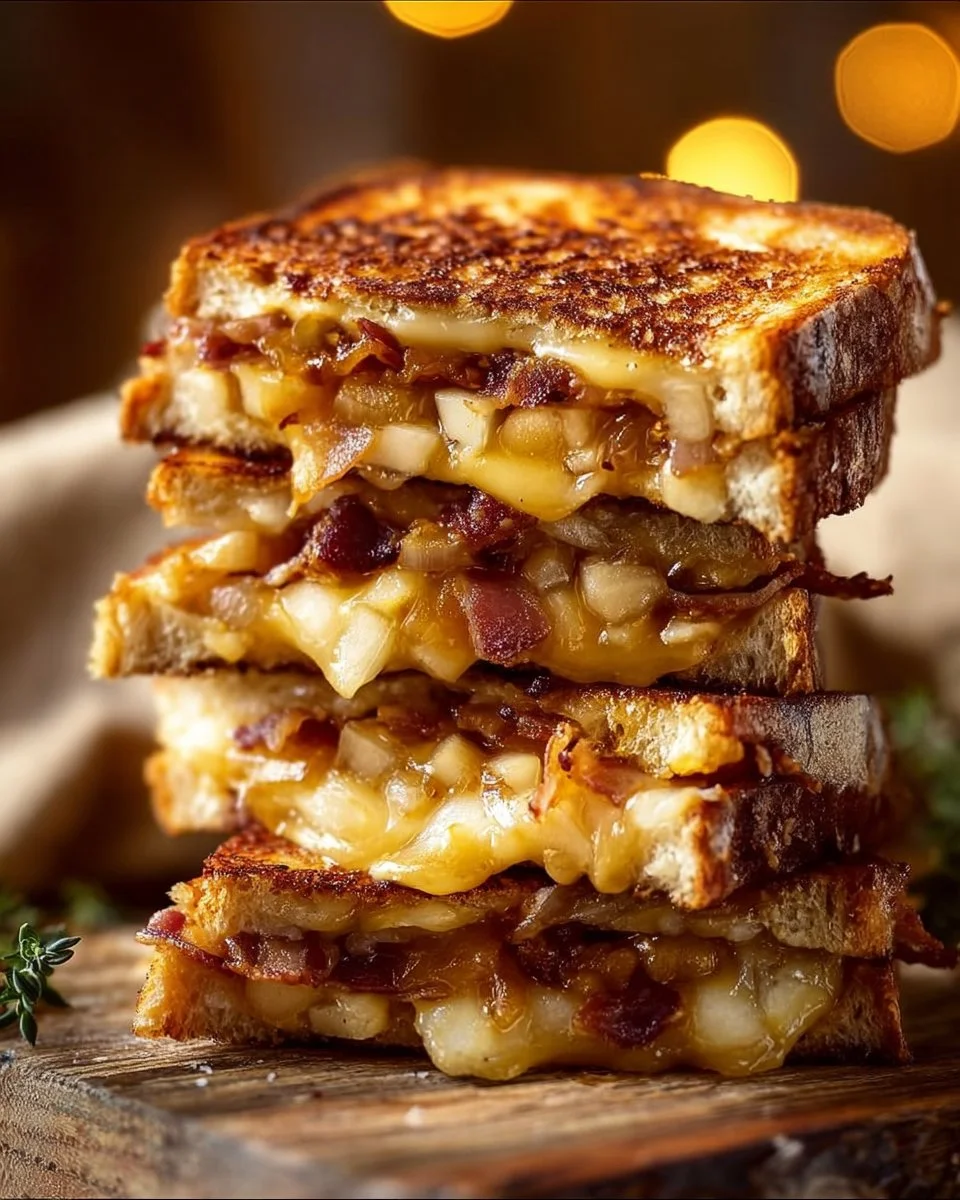 Beef Bacon and Apple Grilled Cheese sandwich with melted cheese