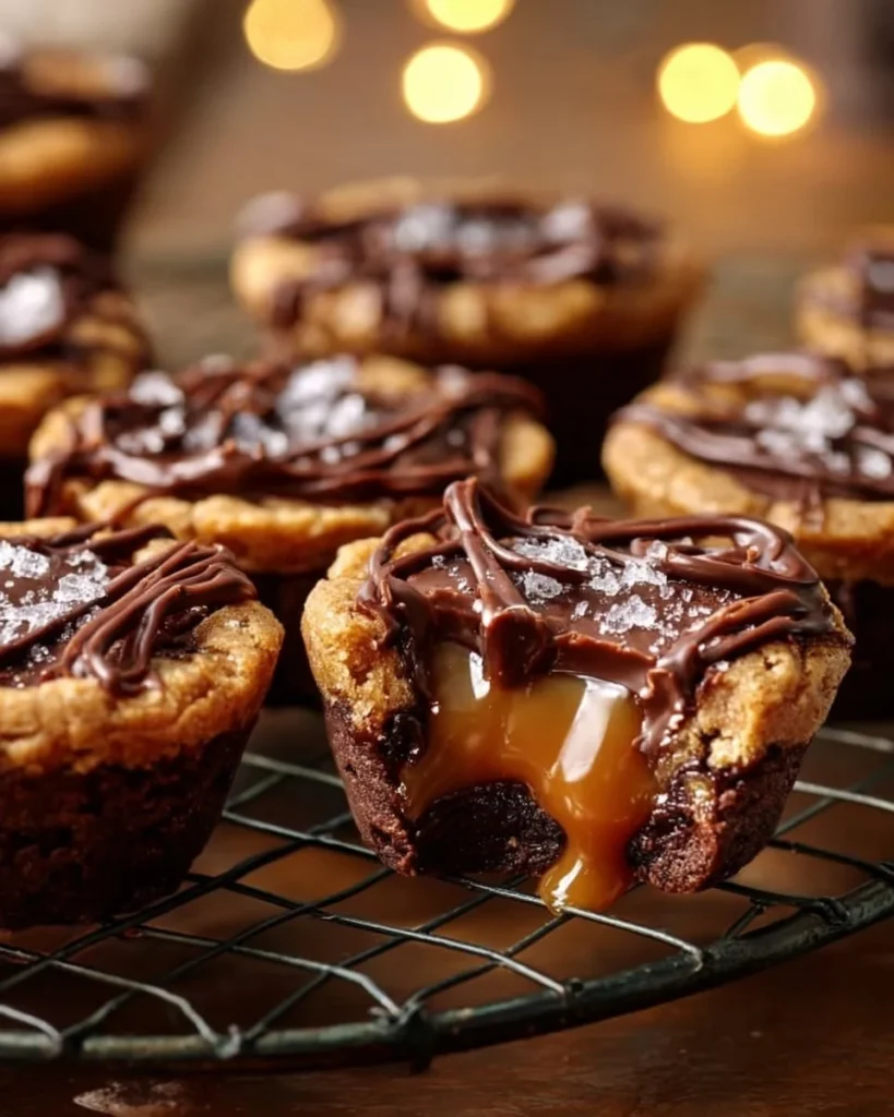 Delicious Caramel Chocolate Cookie Cups filled with rich chocolate and caramel