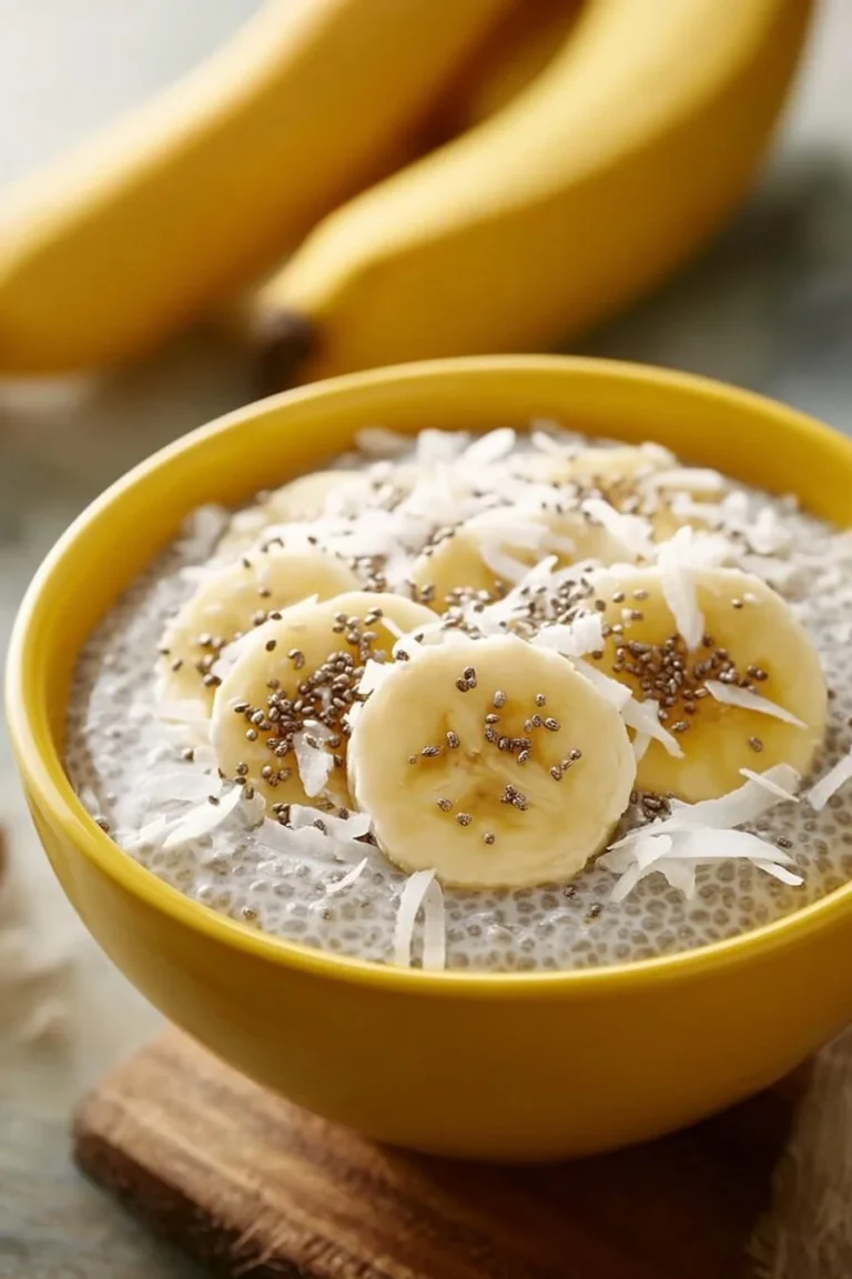 Delicious Cinnamon Banana Chia Seed Pudding in a clear bowl topped with banana slices and cinnamon.
