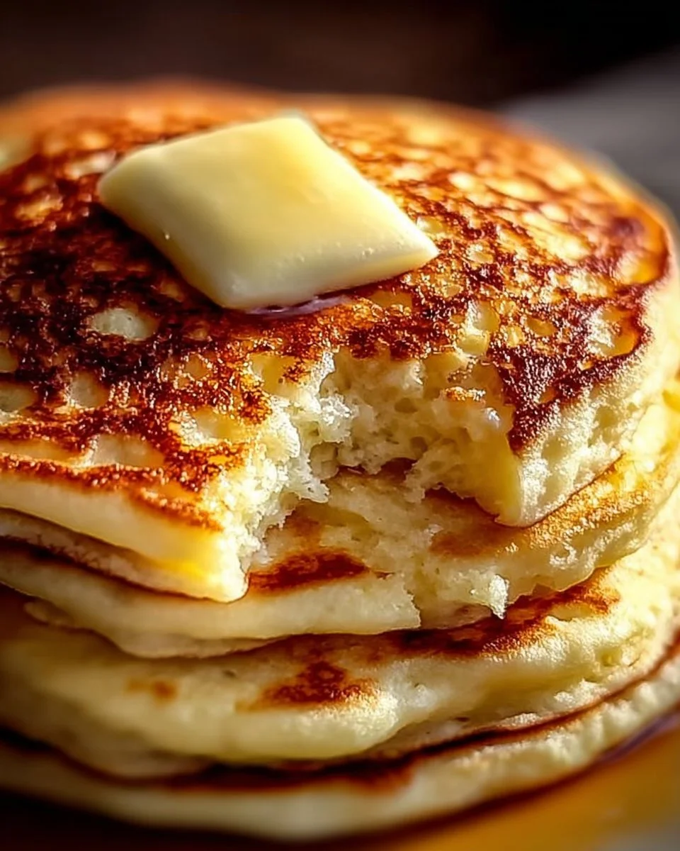 Fluffy cottage cheese pancakes stacked with syrup and berries