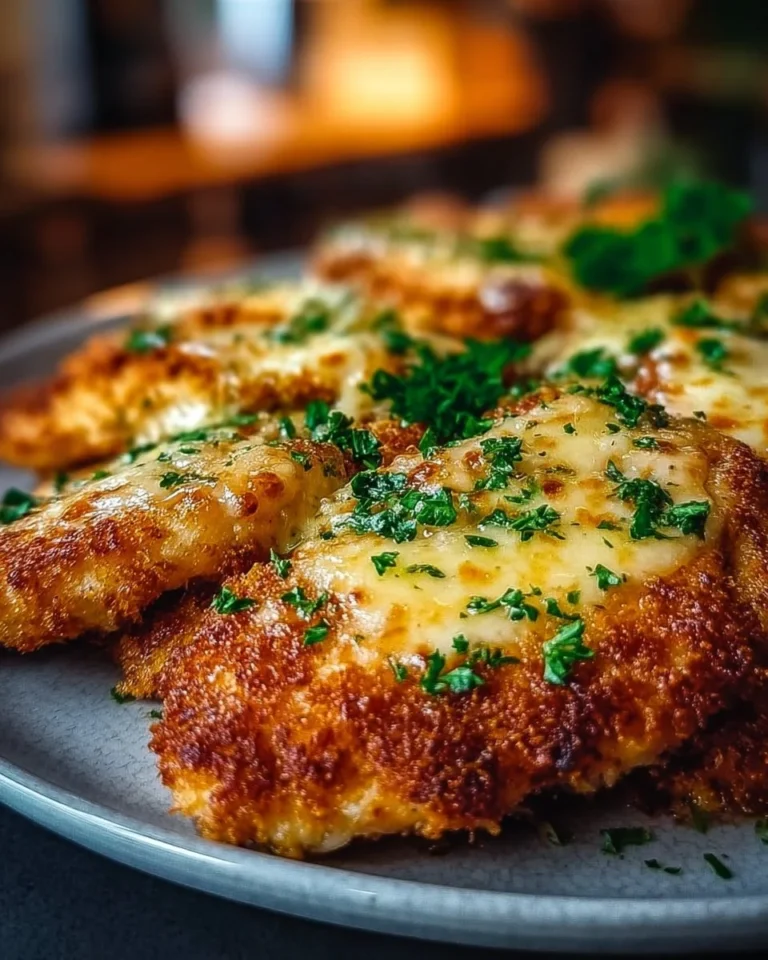 Crispy Baked Italian Parmesan Chicken garnished with herbs on a plate