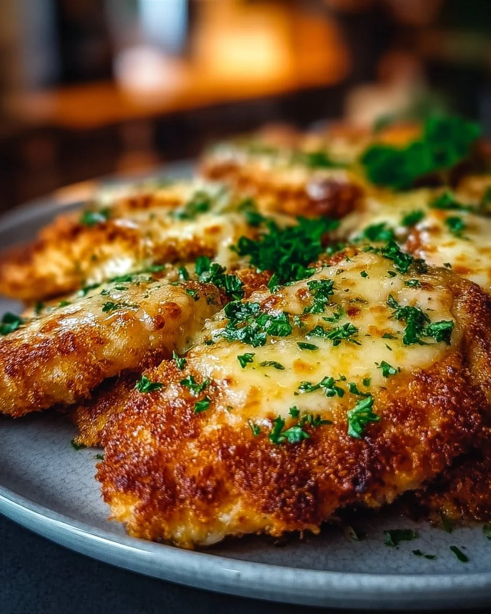 Crispy Baked Italian Parmesan Chicken garnished with herbs on a plate