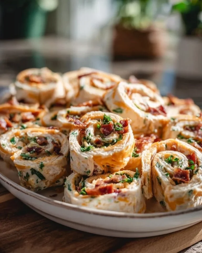 Delicious Chicken Bacon Ranch Pinwheels served on a platter.