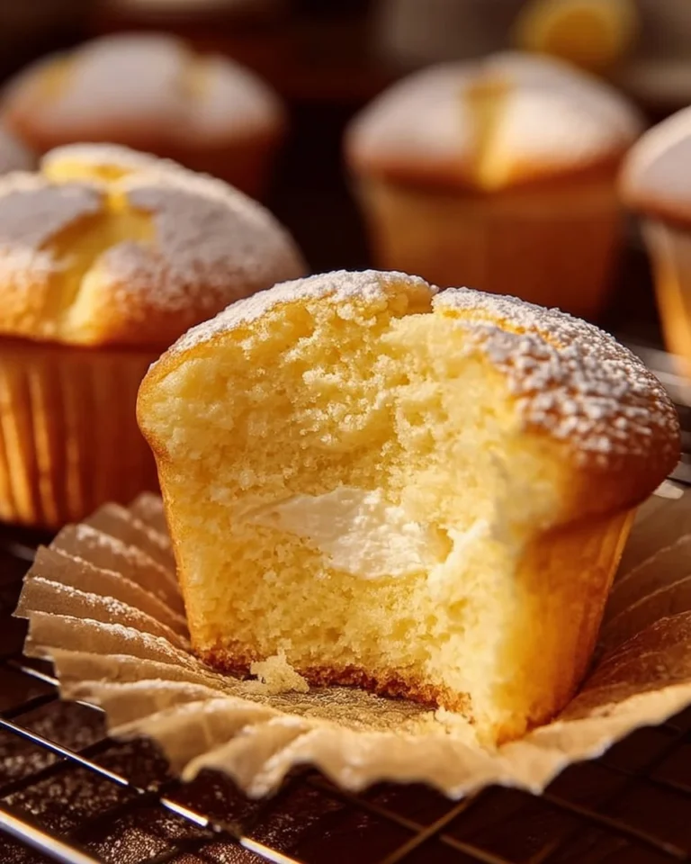 Fluffy Japanese Cotton Cheesecake cupcakes topped with a light cream