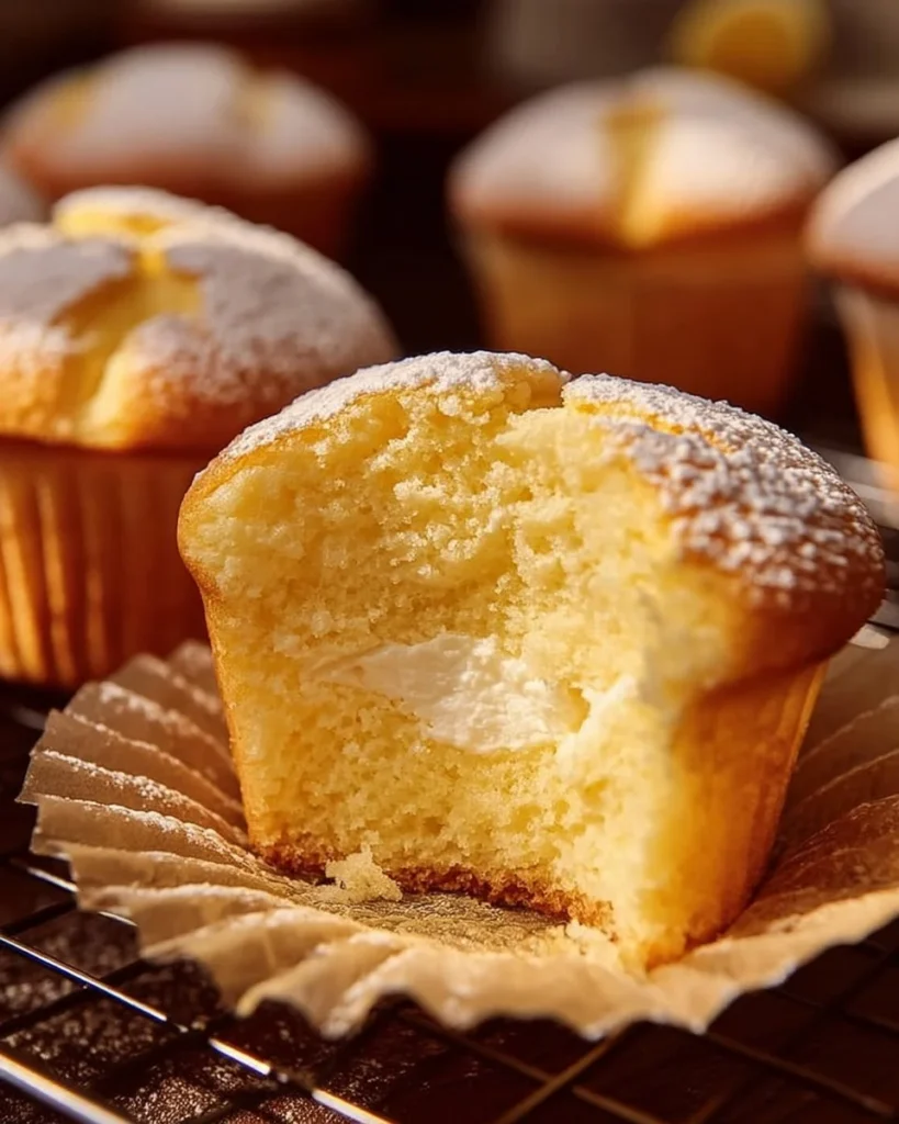 Fluffy Japanese Cotton Cheesecake cupcakes topped with a light cream