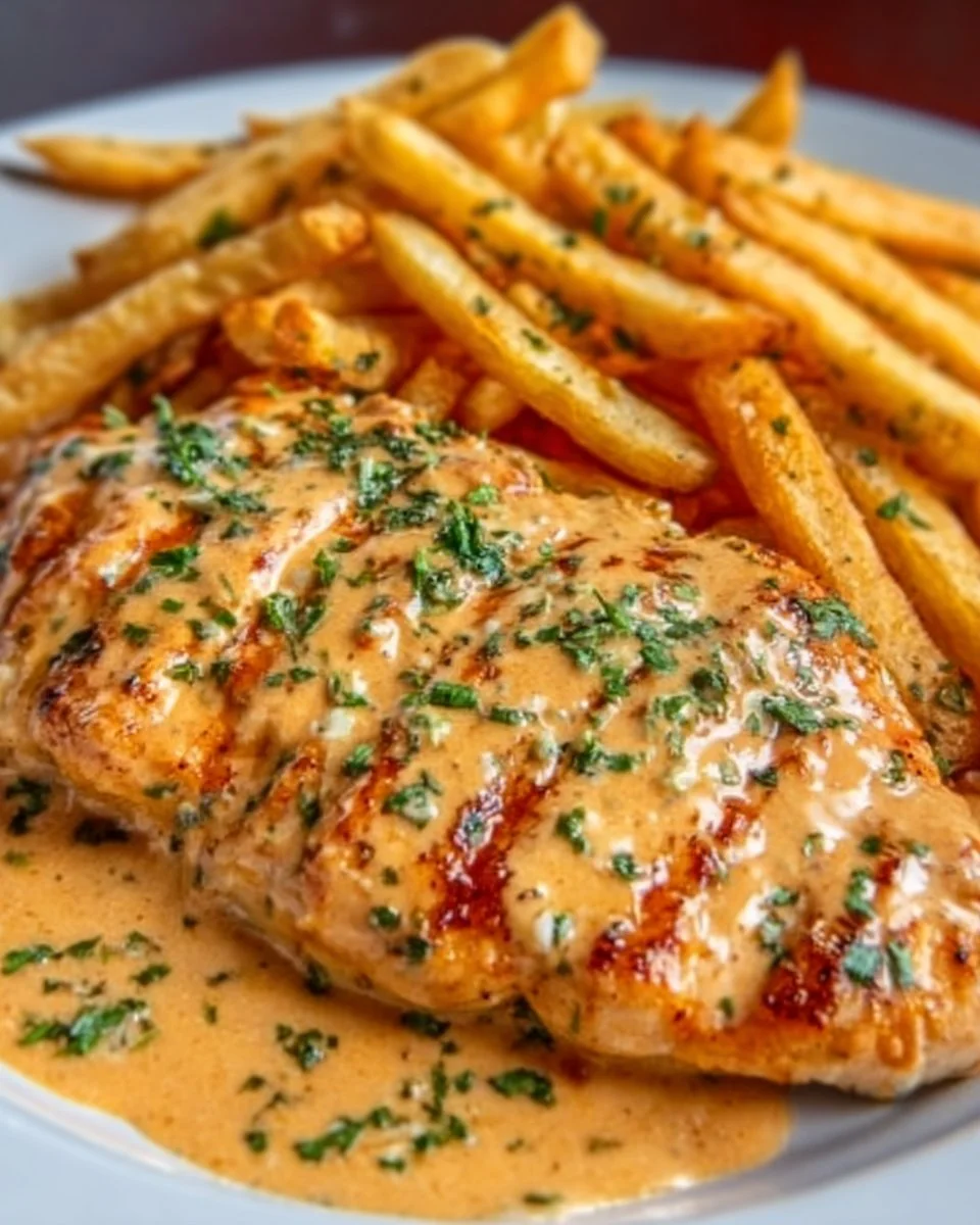 Delicious garlic parmesan chicken served on a plate with herbs