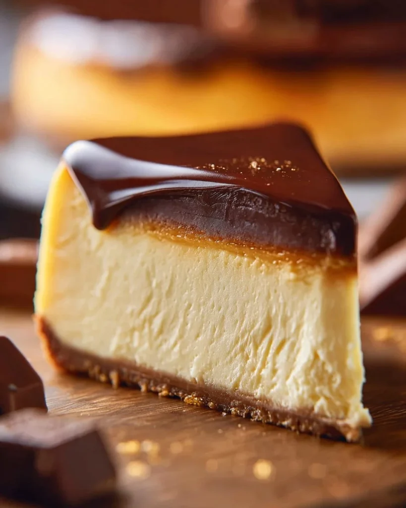 Luxurious millionaire cheesecake topped with chocolate and caramel drizzle