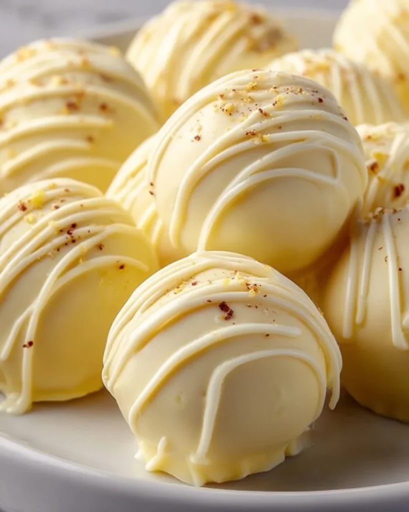 Creamy lemon truffles with intense zest flavor on a decorative plate