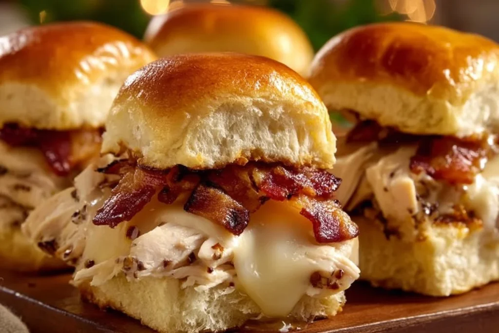 Delicious Maple Chicken Bacon Sliders served on a platter