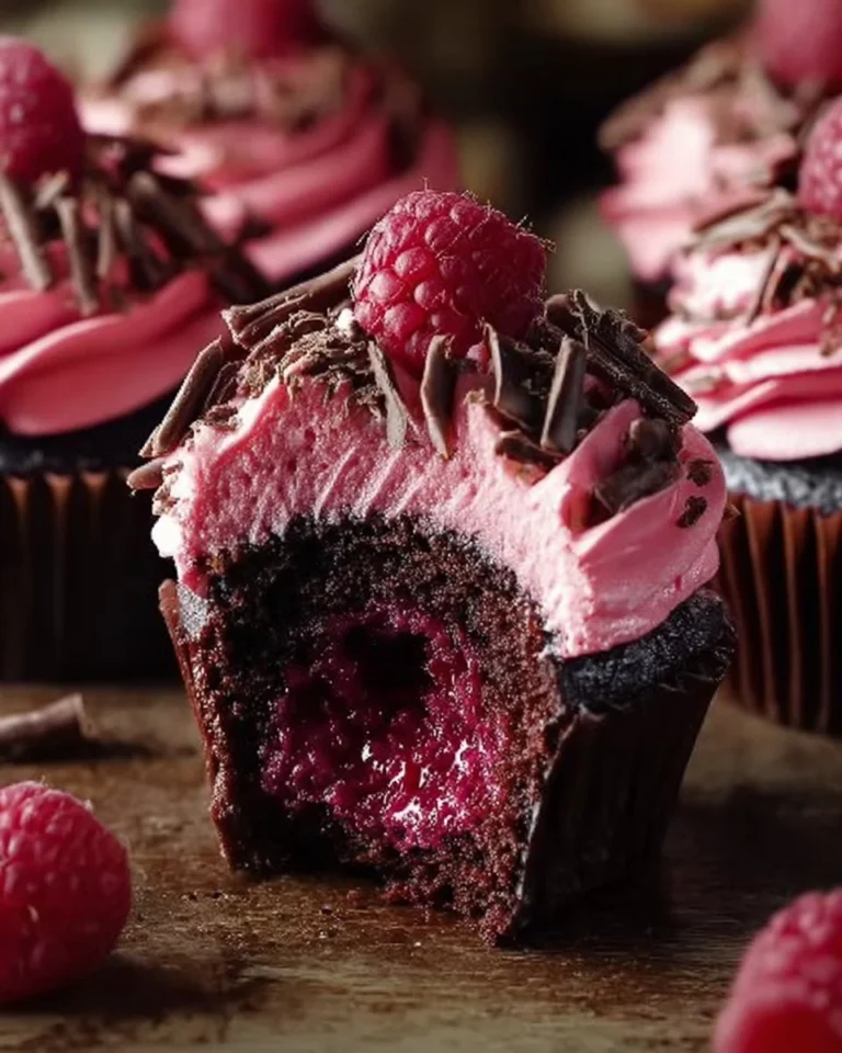 Delicious molten raspberry chocolate cupcakes with a gooey center