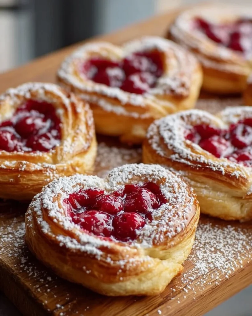 Delicious Raspberry Heart Danishes with sweet filling and flaky pastry
