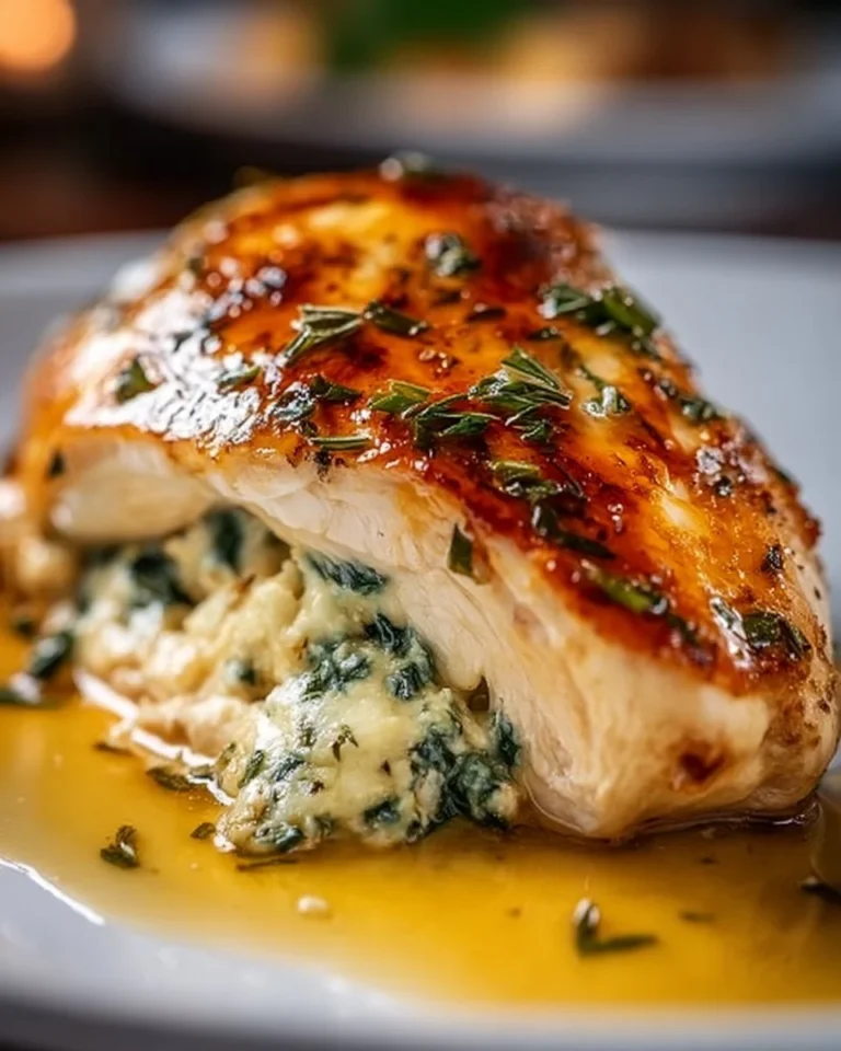 Ruth's Chris stuffed chicken copycat dish with herbs and cheese filling