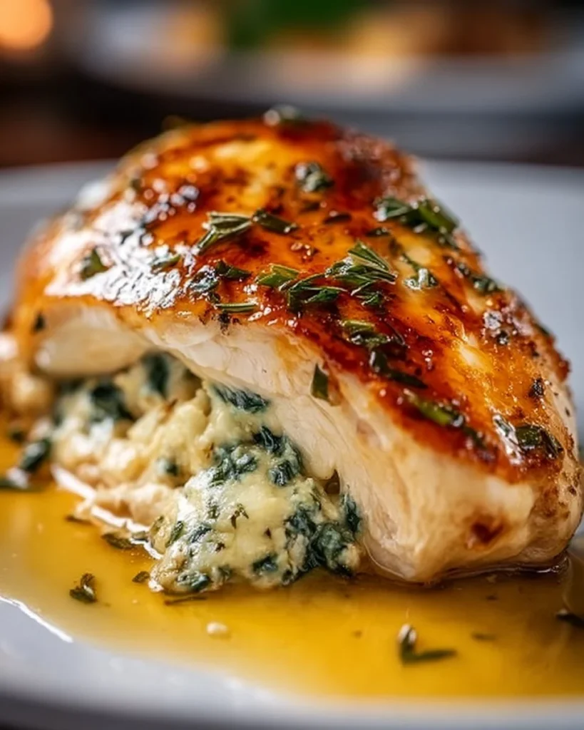 Ruth's Chris stuffed chicken copycat dish with herbs and cheese filling