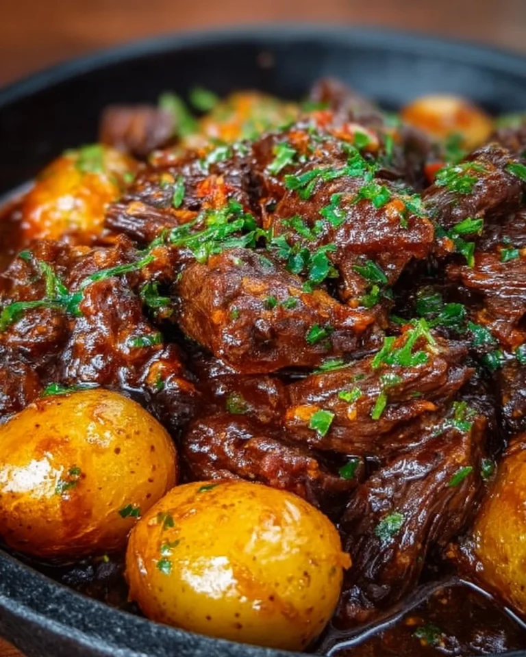 Slow cooker garlic butter beef served with tender potatoes
