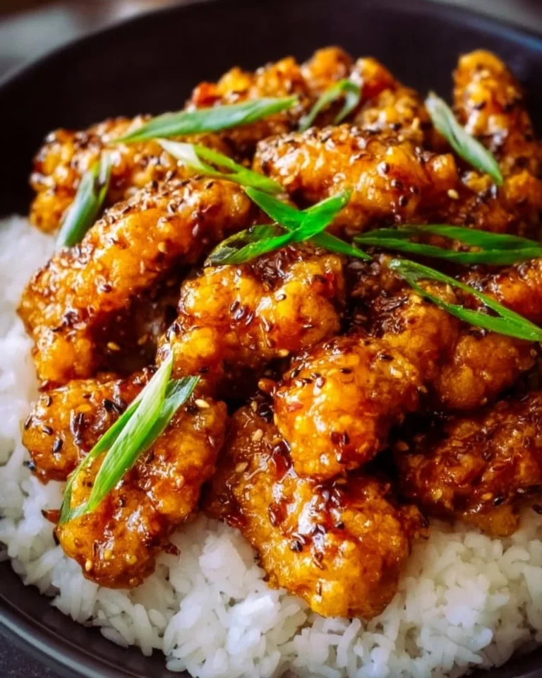 Deliciously spicy Dragon Chicken dish garnished with fresh herbs.