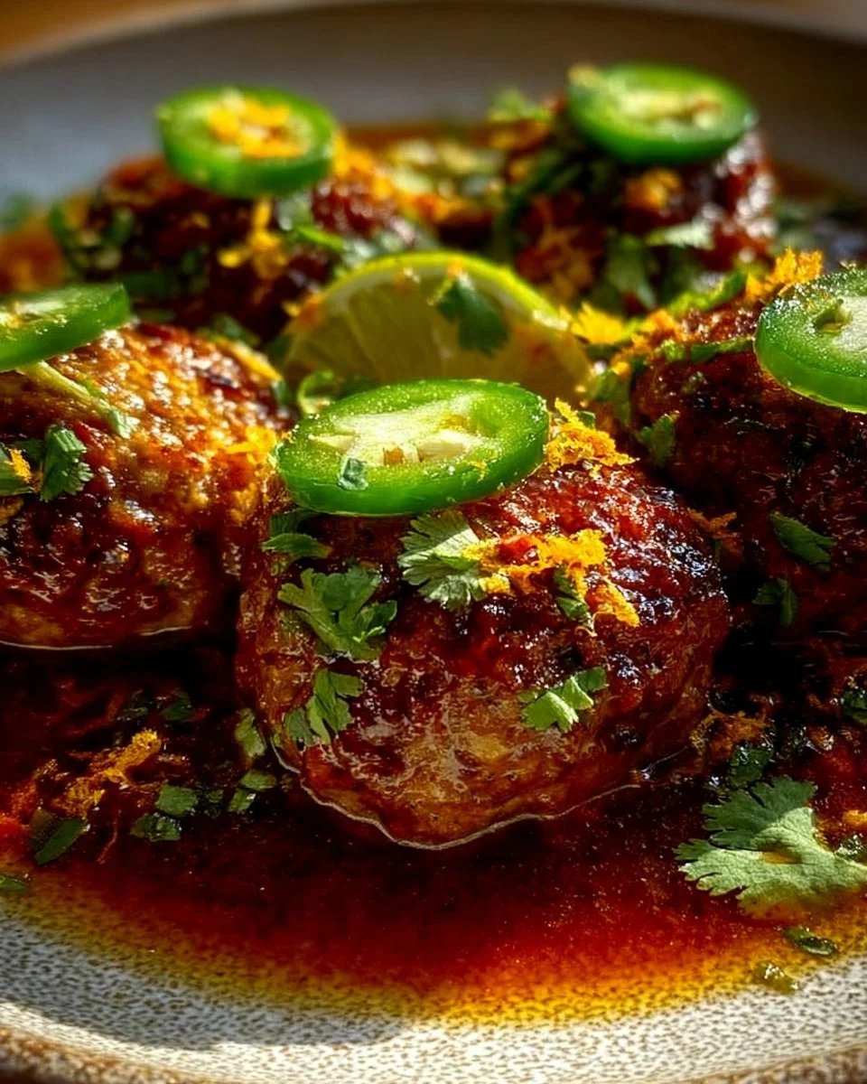 Plate of spicy Mexican donkey balls with vibrant toppings and sauces.