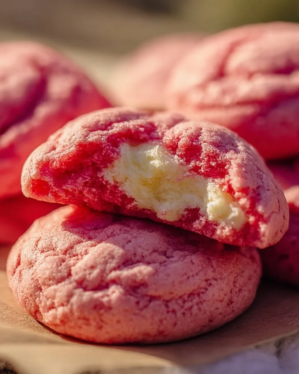 Strawberry cheesecake cookies topped with fresh strawberries and cream