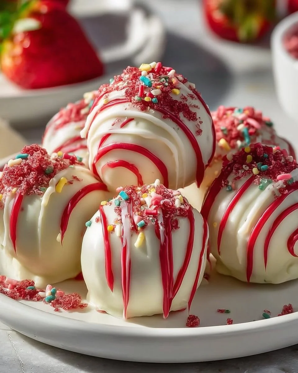 Strawberry Velvet Cheesecake Truffle Bites with creamy cheesecake filling