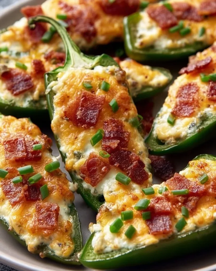 Delicious stuffed jalapeno poppers topped with cheese and herbs