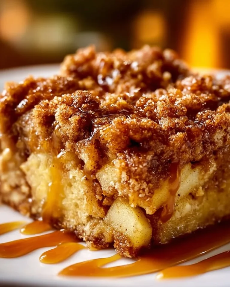 Delicious slice of apple crisp coffee cake topped with streusel