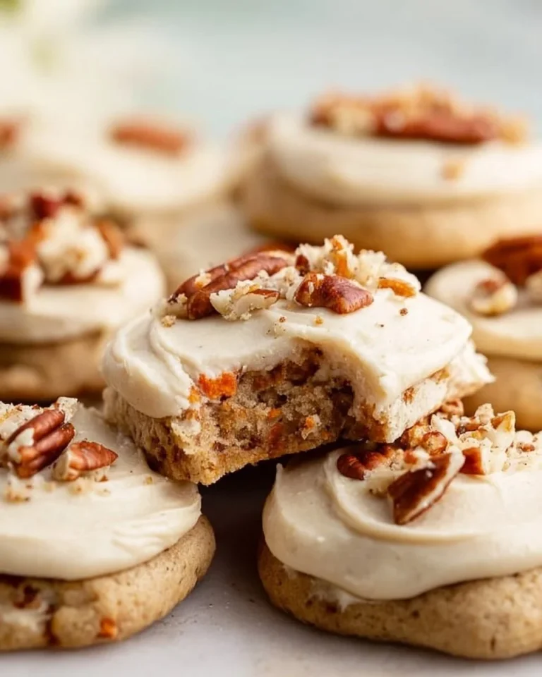 Delicious carrot cake cookies with cream cheese frosting on top