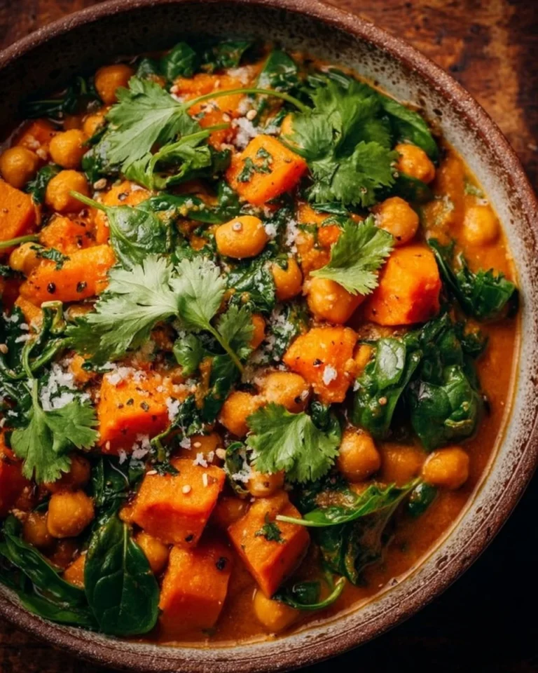 A bowl of spicy Chickpea Vindaloo served with rice and garnished with herbs