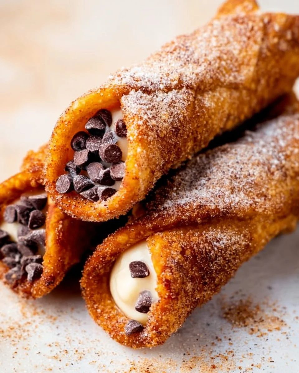 Churro Cannolis with creamy filling and cinnamon sugar coating