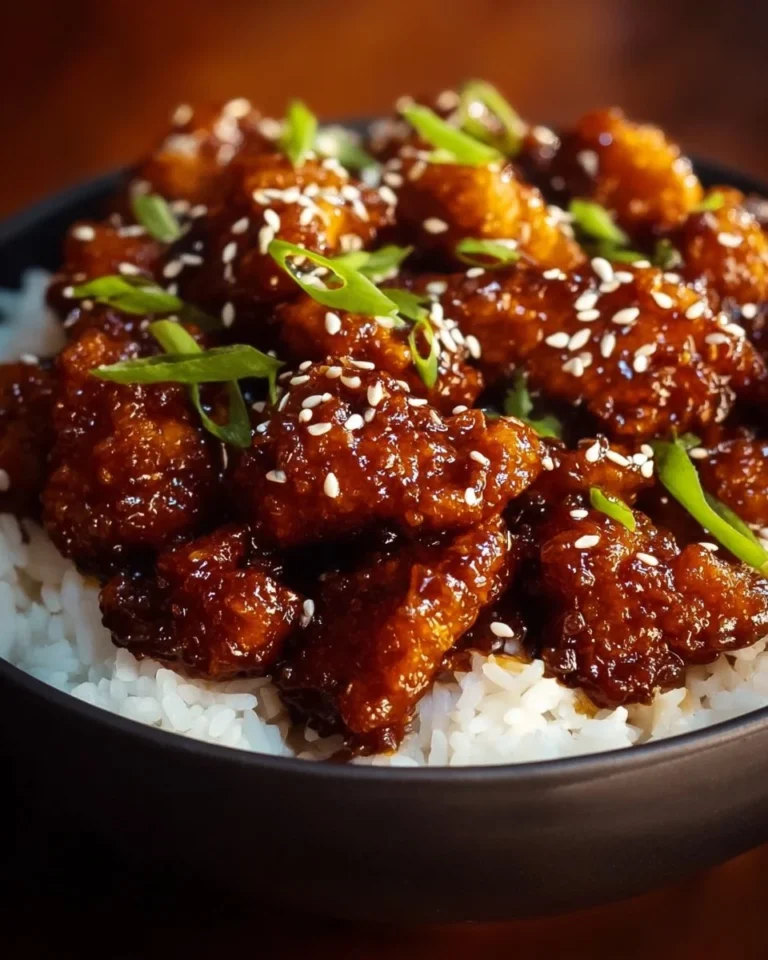 Crispy orange chicken served with a side of vegetables