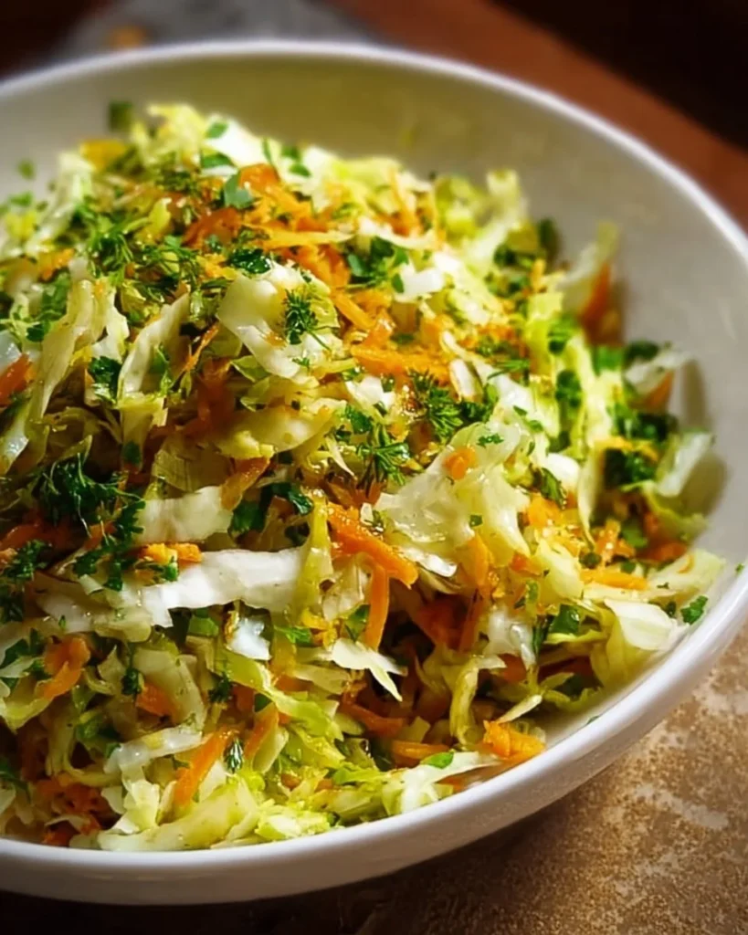 Served Cabbage Masala dish with spices and herbs on a plate.