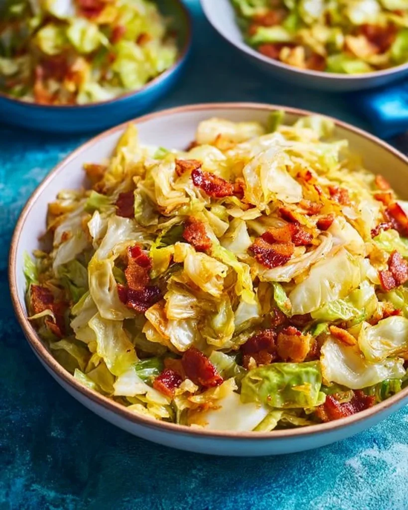 Delicious plate of fried cabbage with spices and seasonings