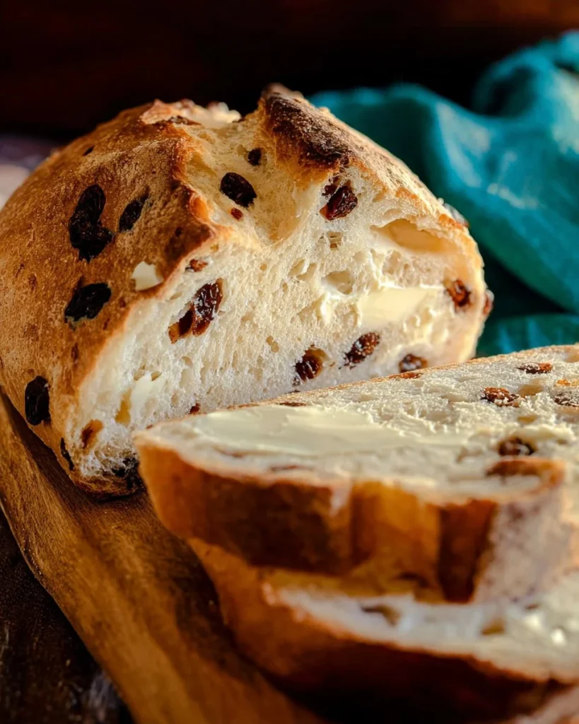 Freshly baked Irish Soda Bread with a golden crust on a wooden table