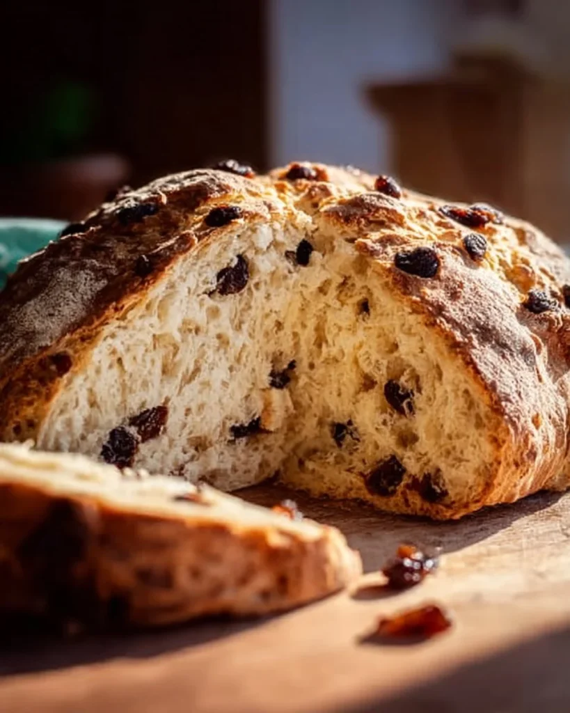 Loaf of freshly baked Irish Soda Bread on a wooden table
