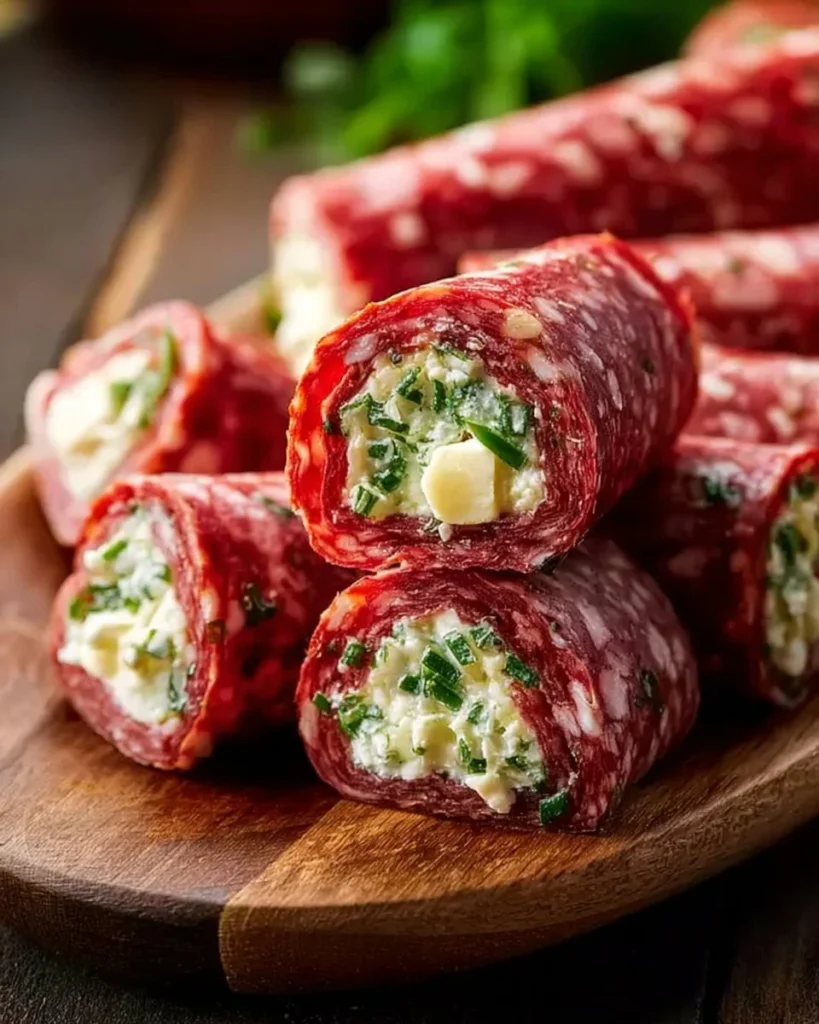 Delicious Keto Salami Roll-Ups served on a plate for easy snacking
