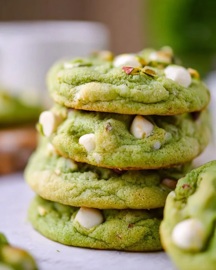 Delicious pistachio pudding cookies on a baking tray