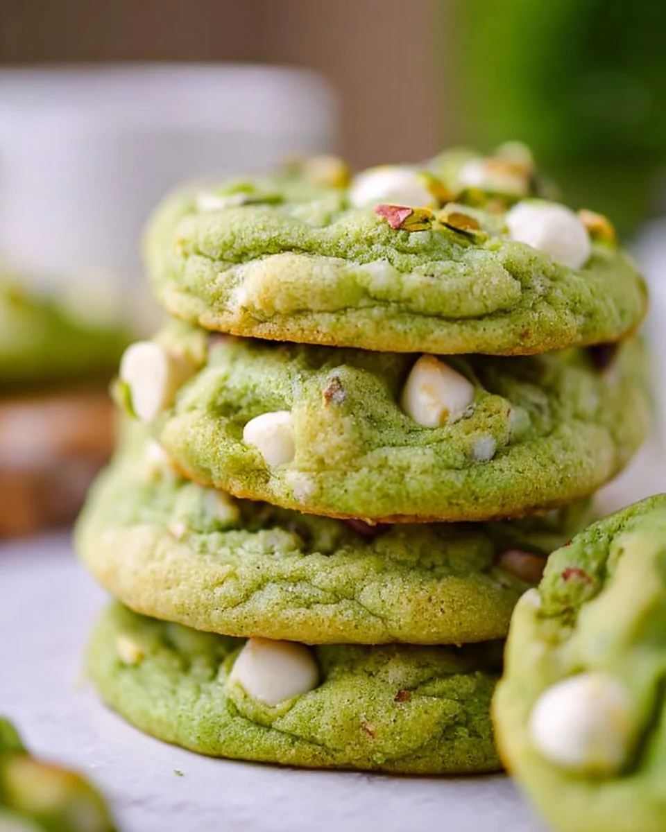 Delicious pistachio pudding cookies on a baking tray