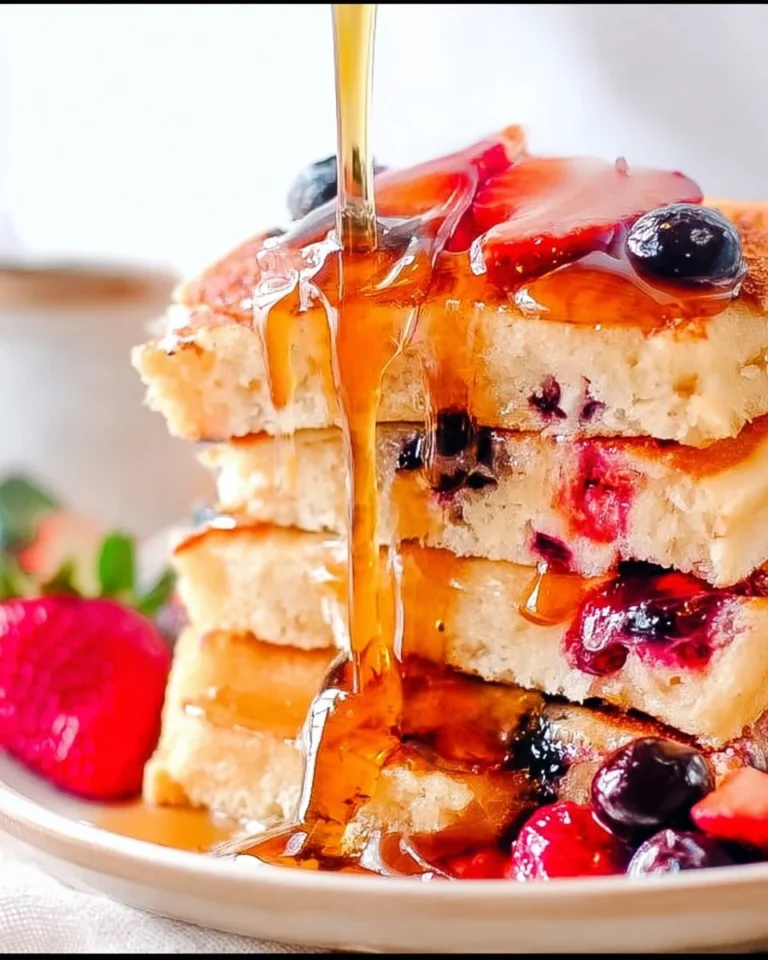 A tray of golden brown sheet pan pancakes, perfect for a quick breakfast.