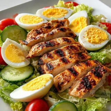 Delicious grilled chicken power salad with fresh vegetables