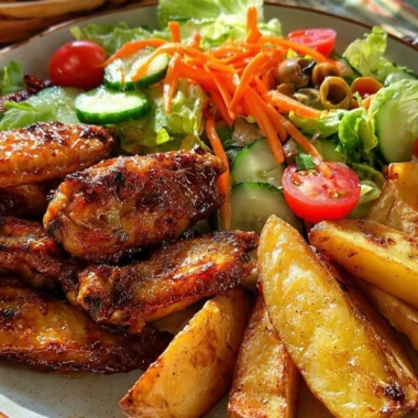 Savory chicken wing plate with crispy wings and dipping sauces