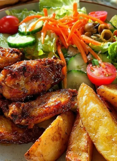 Savory chicken wing plate with crispy wings and dipping sauces