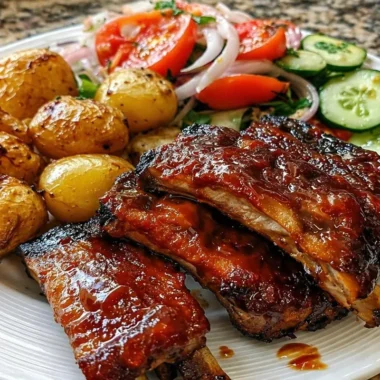 Delicious sticky BBQ ribs plate with sweet and juicy flavors
