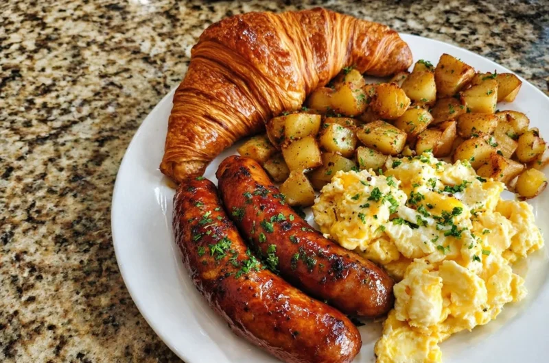 Ultimate breakfast plate with eggs, bacon, toast, and fresh fruit