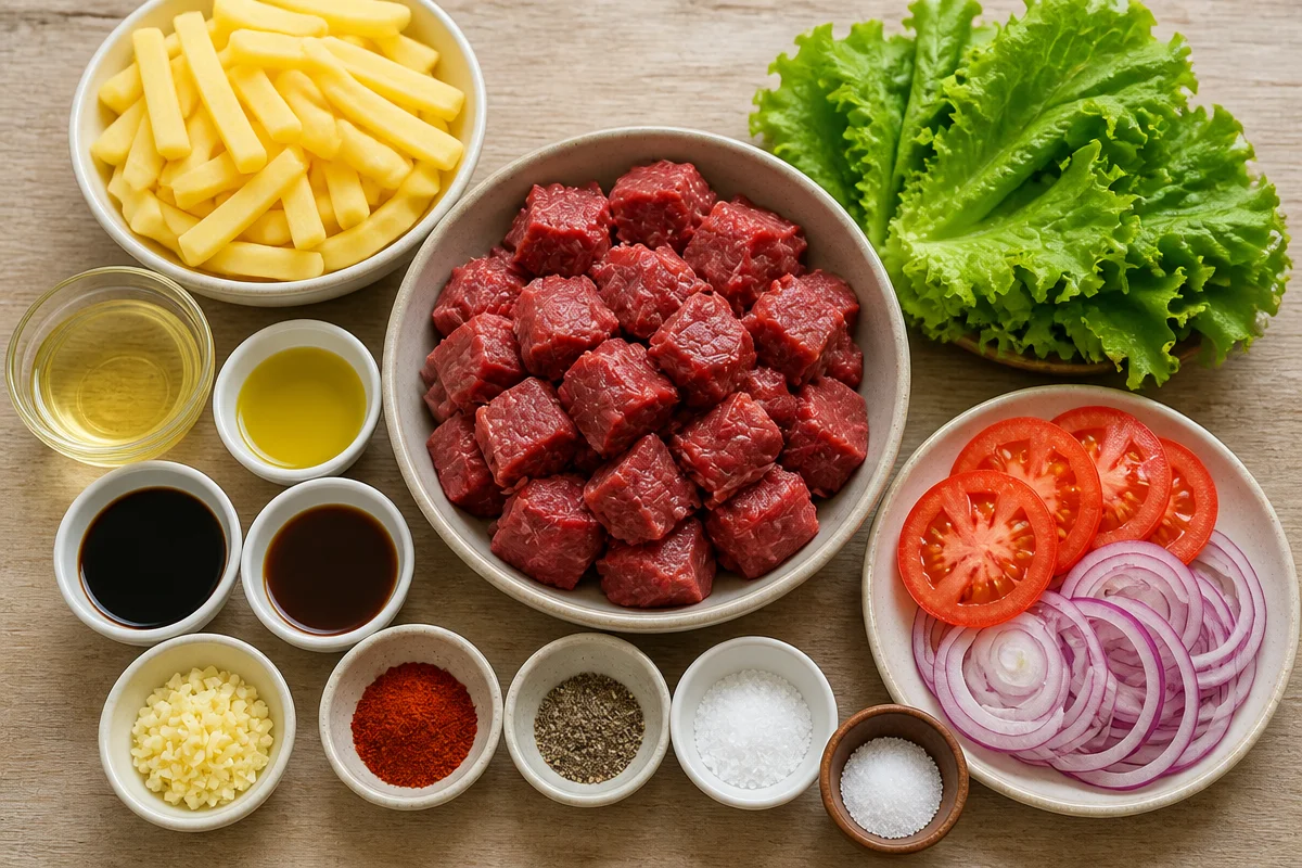 Beef Skewers With Golden Fries